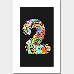 Number 2 two - Funny and Colorful Cute Monster Creatures Posters and Art